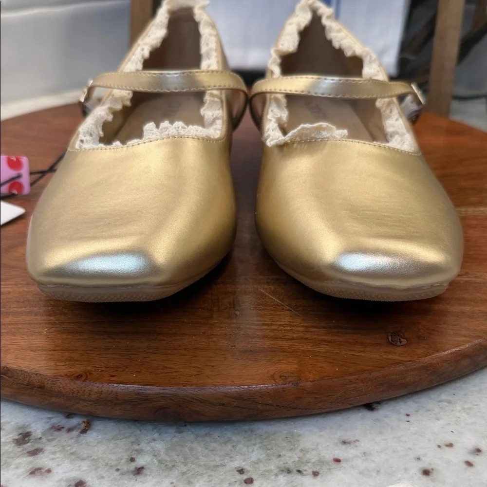 Cider Metallic Gold Flats with Lace Trim